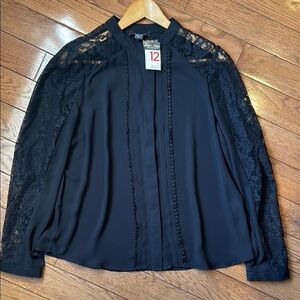Primark Black Lace Long Sleeve Blouse NWT